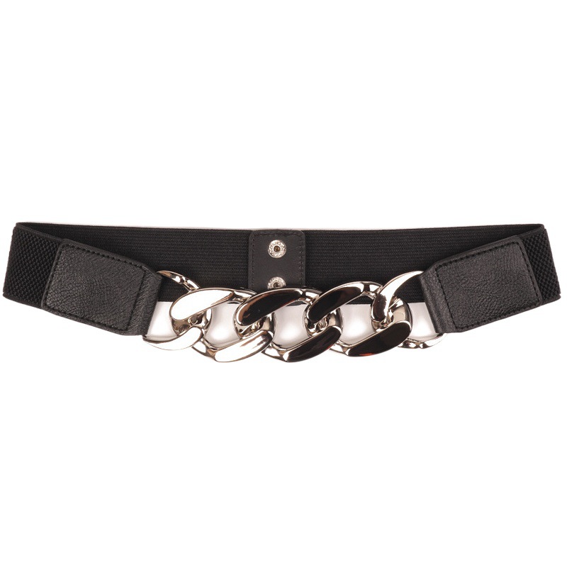 European and American street fashion metal chain elastic elastic belt women's multi-ring buckle body shaping thin waist seal with dress