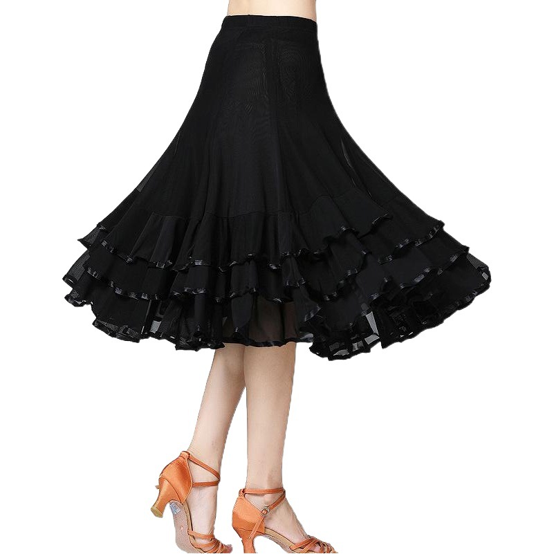 Stage Performance Clothing Mesh Large Swing Skirt Dance Practice Performance Clothing Ballroom Dance Mid-Length Skirt Performance Dance Skirt Skirt