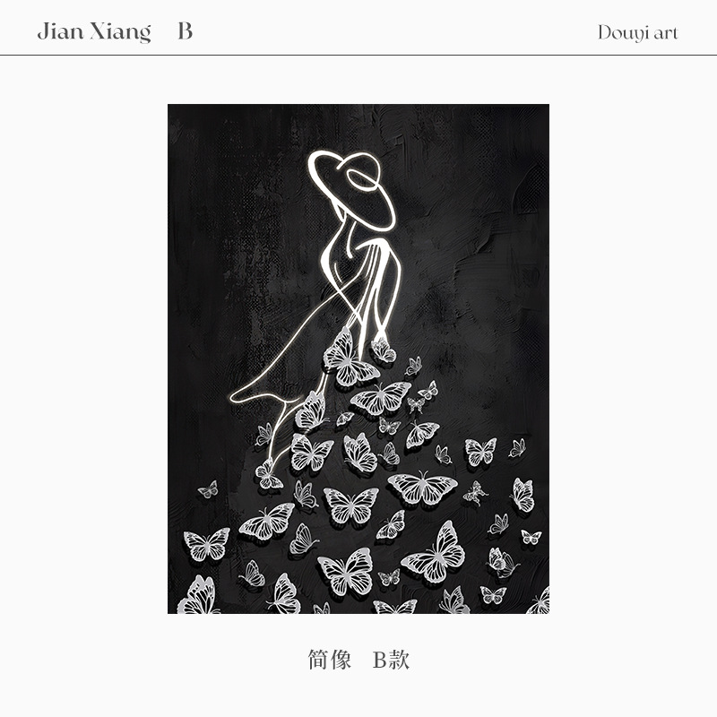 Picture of French high-end porch decorative painting simple abstract figure hanging painting black and white living room sofa background wall mural