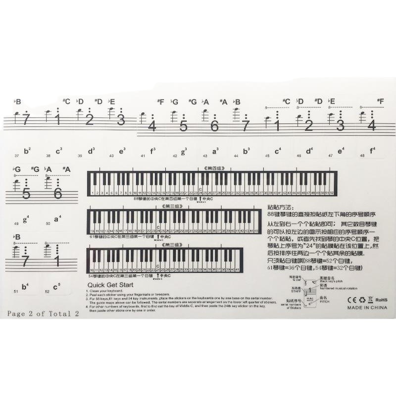 Piano Keys Stickers 88 Keys 61 Keys 54 Keys Piano Keyboard Keys Film Electronic Organ Stickers