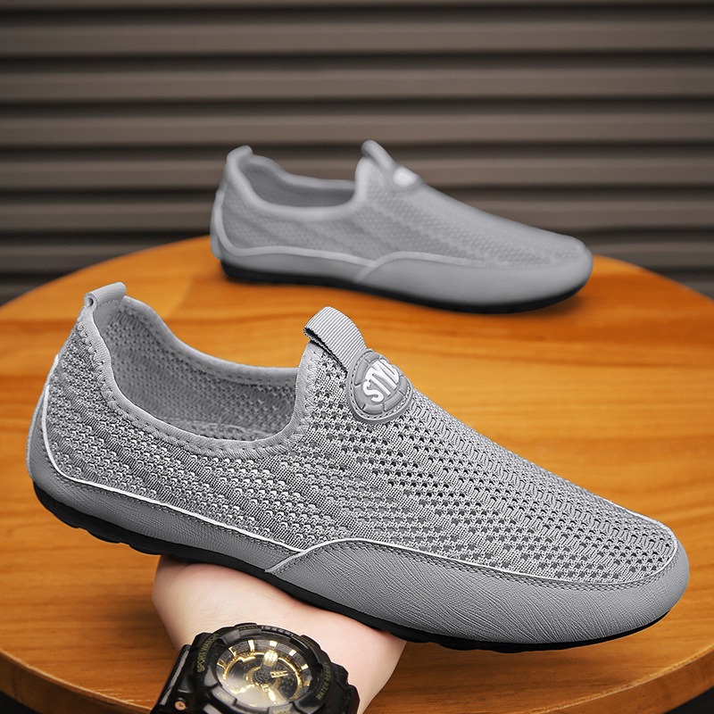 Breathable Hollow Men's Shoes 2025 Slip-on Lightweight Casual Shoes Mesh Men's Flying Woven Trendy Shoes Driving Doudou Shoes