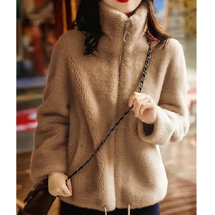 Picture of Fleece-lined thickened coat women's fashionable winter double-sided fleece warm turtleneck sweater zipper cardigan coral fleece top women