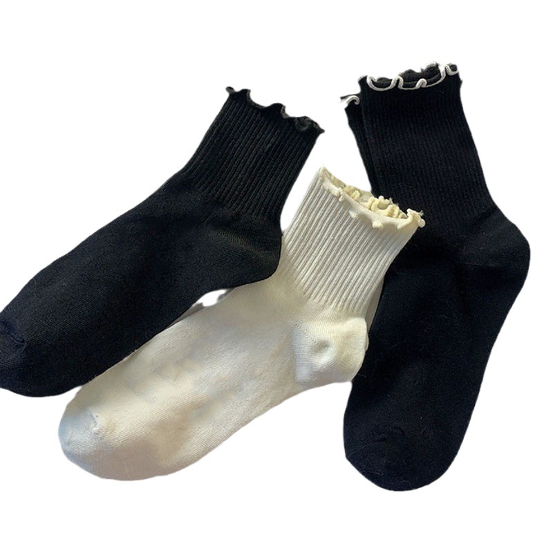 White JK Ear Socks Women's Spring Summer Autumn Japanese Style Cute Girl Lace Mid-Length Socks Simple Lolita Socks