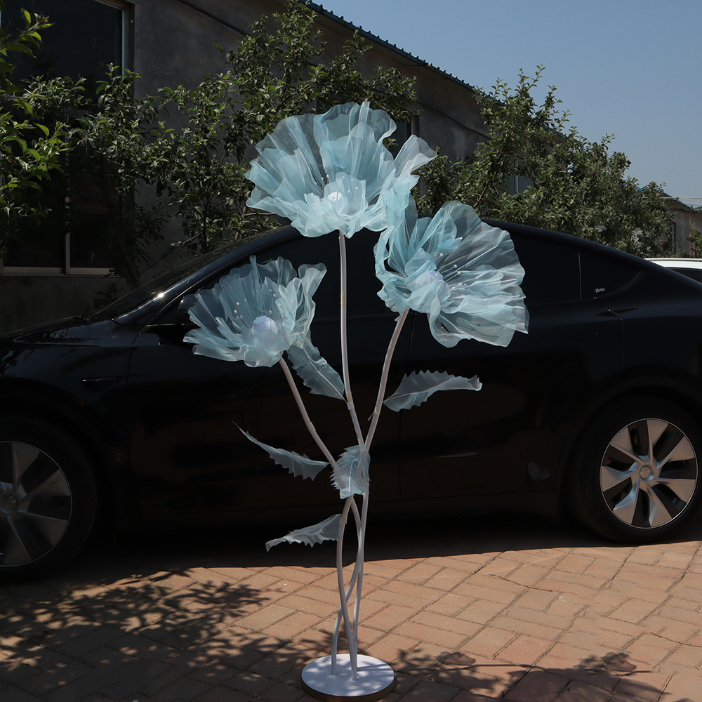 Picture of Mesh flower set of new artificial flower poppy flower outdoor wedding party decoration window decoration shooting props