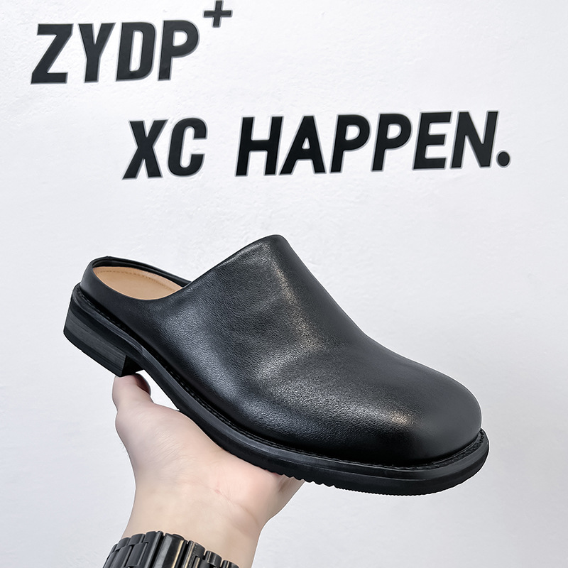 2025 Spring New Closed-Toe Slippers Birkenstock Men's Simple Half Slippers British Casual Retro Leather Shoes Birkenstock Shoes