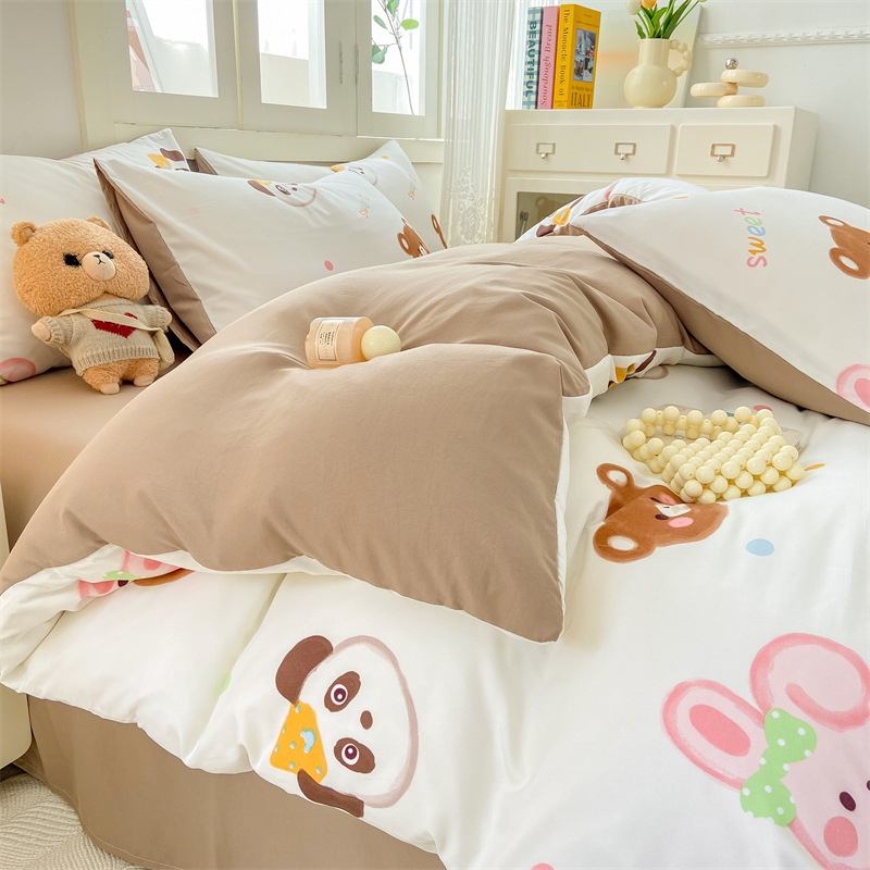 Picture of Small fresh class a 100 wash cotton four-piece set sanding cotton full quilt cover single bed hat student dormitory three or four-piece set
