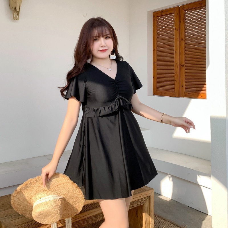 plus size Hot Spring Swimwear Women's Split chubby girl Skirt Conservative Slim Swimwear V-neck High-end Pure Swimwear Wholesale