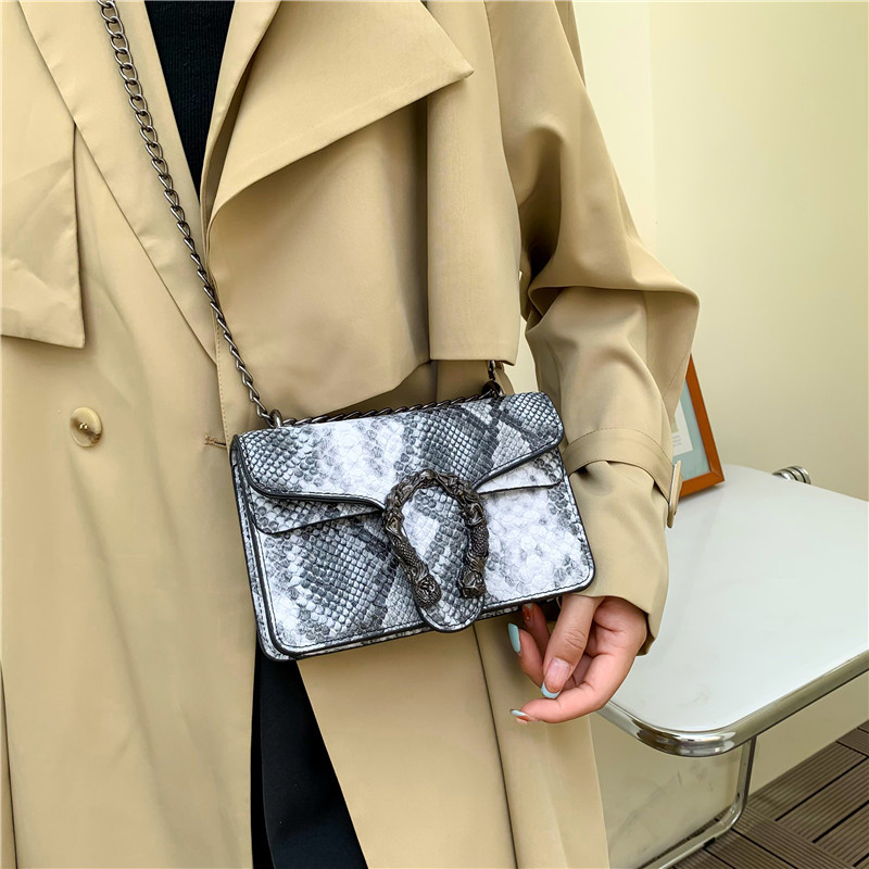 Picture of Fashion Women's Bag 19cm Wide Small Square Bag Color Crocodile Pattern Flip Foreign Trade Small Backpack Chain Crossbody Shoulder Bag