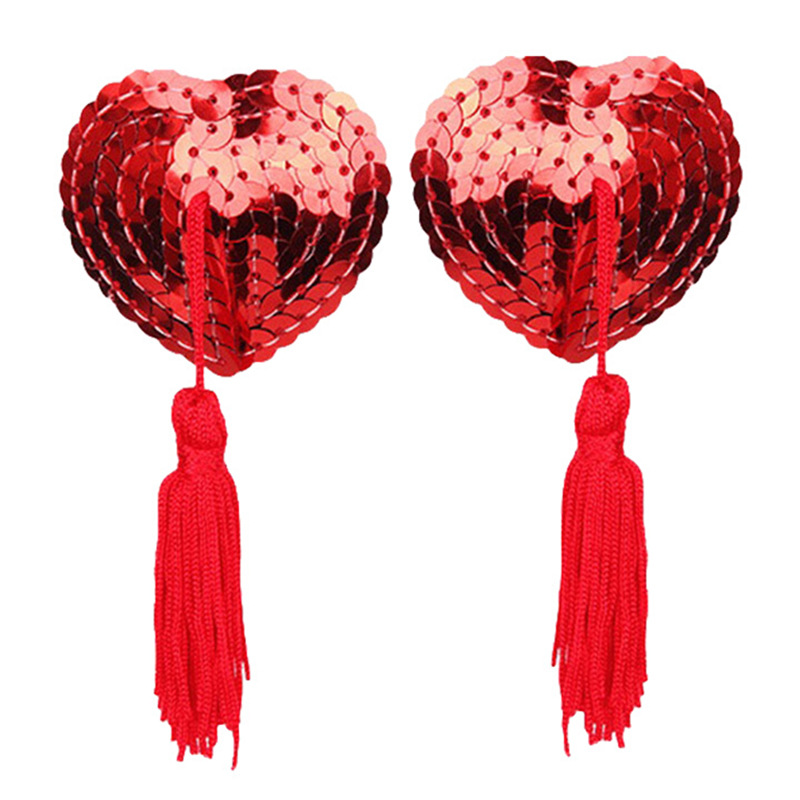 Picture of Sexy lingerie accessories heart-shaped chest stickers silicone bra tassel heart-shaped sequins sexy breast stickers wholesale 5032