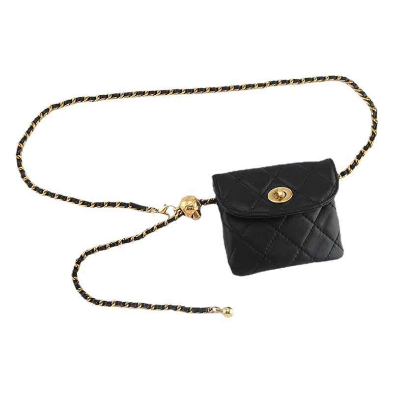 New Arrival Small Gold Ball Waist Chain Bag Women's French Style Small Chanel Style Rhombic Waist Belt Bag ins Mini Lightweight Chain Crossbody Bag