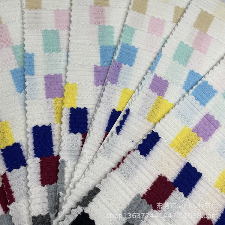 Picture of In stock knitted TR yarn-dyed rib jacquard 220g fancy rib yarn-dyed horizontal strip spacing 1*2.5