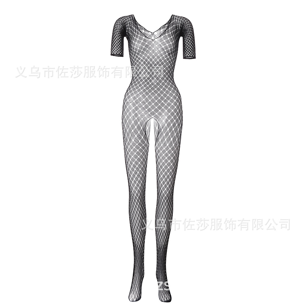 New Women's Jacquard Sexy One-piece Mesh Long-sleeved Small Square European and American One-piece w265