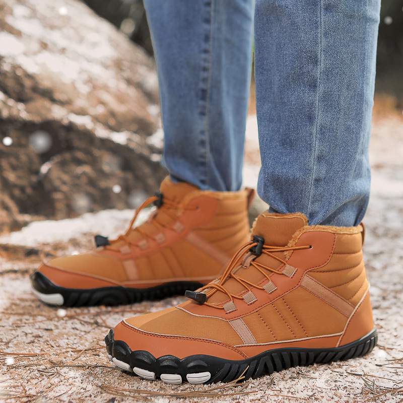 Winter Cross-Border Waterproof Snow Boots for Men and Women, Cold-Proof Cotton Shoes for Couples, High-Top Outdoor Velvet Sports Shoes, Barefoot Winter Shoes
