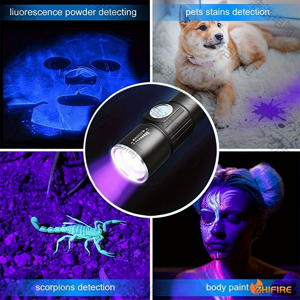 Picture of Cross-border Mini Flashlight Jade Jade Bacteria Purple Light Cat Moss Light Fluorescence Detection Banknote Inspection UV Light