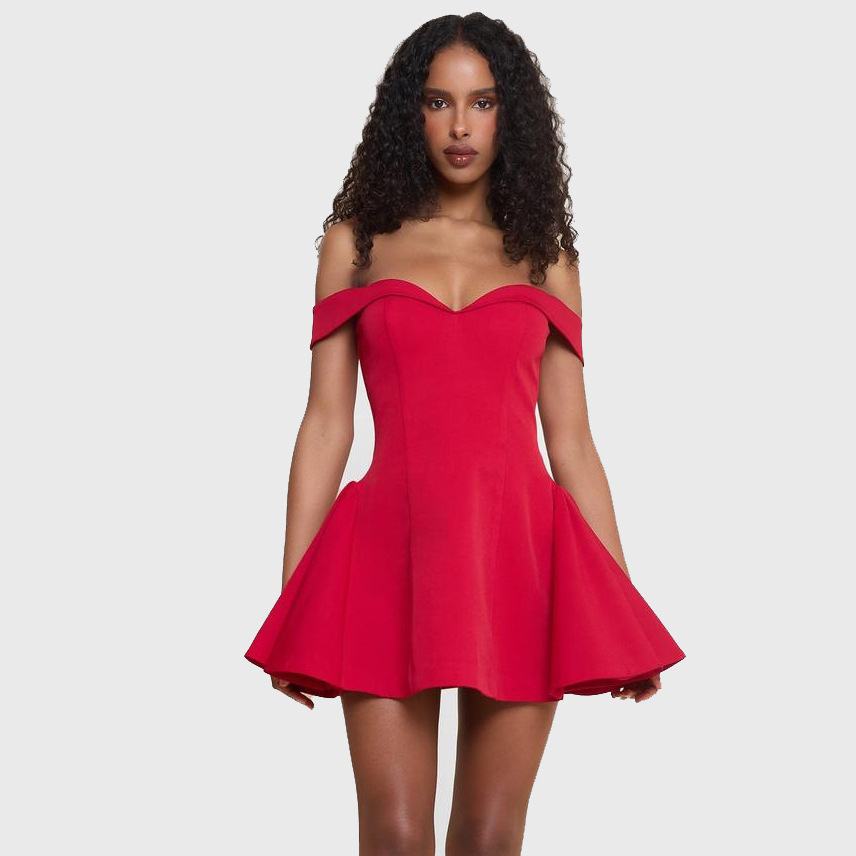 Picture of Cross-Border Wholesale European and American Clothing 2025 Spring New Product Contrasting Color Design Sexy Tube Top Slim Ruffle Dress