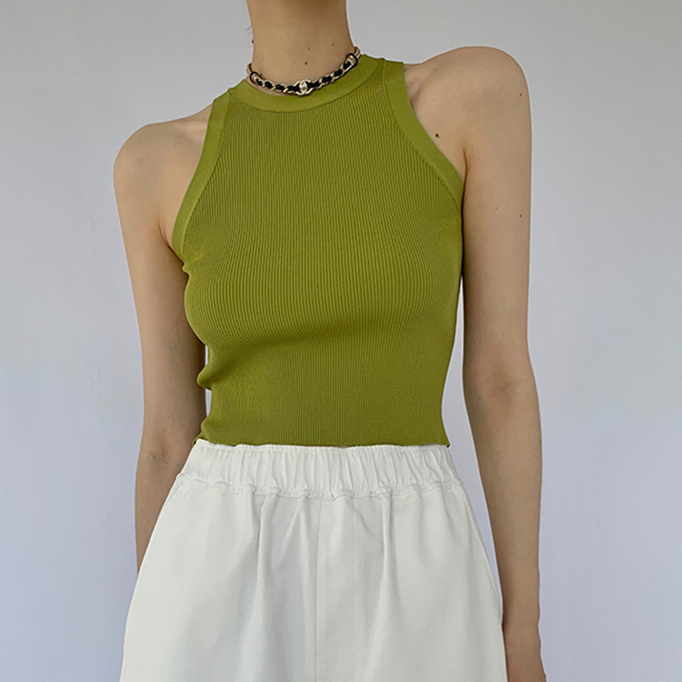 2024 New Summer Style Versatile Cool Elastic Slimming Look I-Shaped Vest for Women Halter Neck Sleeveless Top for Outer Wear