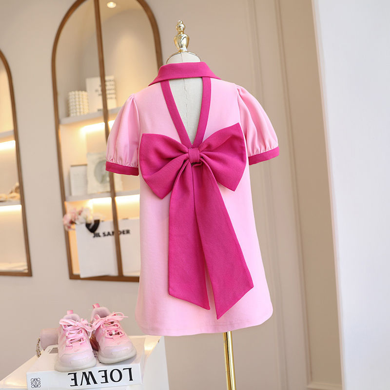 Picture of Girls' Fashionable Dresses 2024 Summer New Children's Cute Short-Sleeved Skirts Girls Bow Princess Dresses Trendy