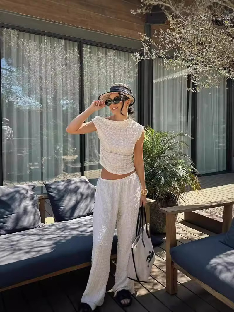 Cross-border AliExpress new women's foreign trade wholesale ZR in stock knitted texture solid color suit