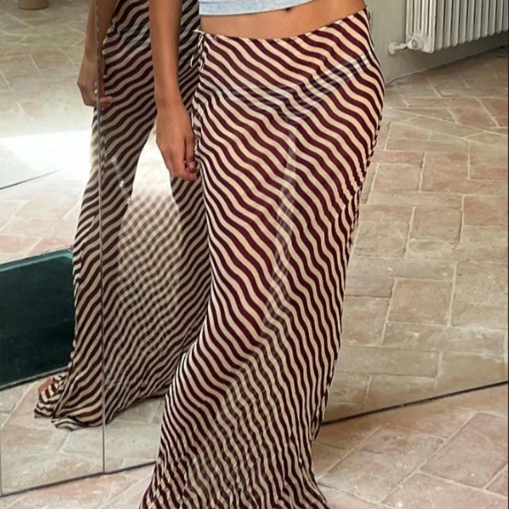 European and American Cross-border New Lightweight Zebra Skirt Women's 2024 Summer Striped Printed Fashionable Fishtail Long Skirt