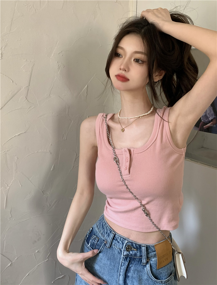 Design Sense Pure Pink Sweet Spice Girl Short Summer Bottoming Vest Women's Niche Sling Tops Trendy