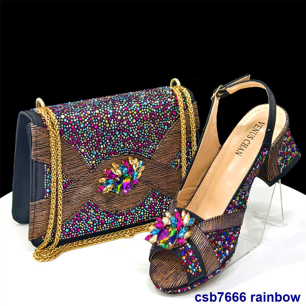 European and American Export Urban Shallow Mouth Diamond-Encrusted Fashion Wedge Sandals with Large Diamond Carved Small Square Bag Dinner Suit