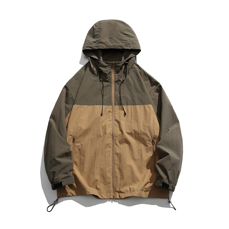 Picture of Spring and Autumn Work Jacket Men's Couple's Summer Sun Protection Clothing Trendy Brand Japanese Street Contrast Color Stitching Hooded Jacket