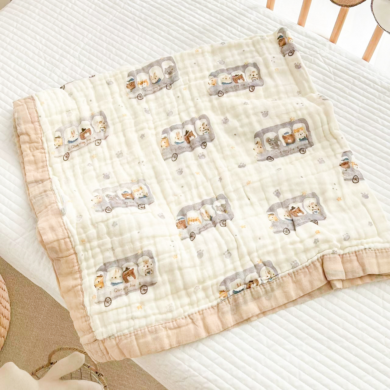 Picture of 6 layers of cotton gauze newborn wrapping towel bath towel wholesale printed wide side kindergarten children's blanket soft bath towel