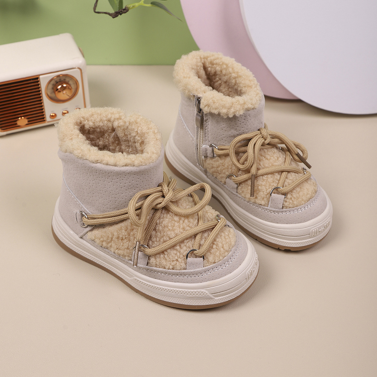 Male and Female Baby Fleece-Lined Cotton Shoes 3 to 7 Years Old Baby Soft-Soled Non-Slip Toddler Shoes Winter Thickeneded Warm Snow Boots