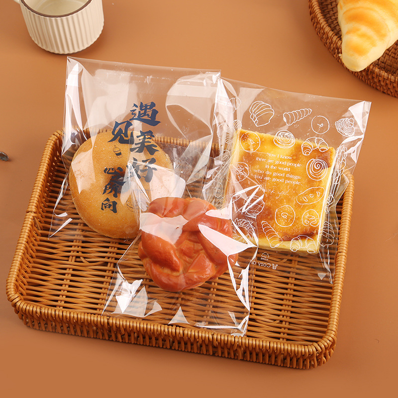 Transparent Bread Self-adhesive Bag White English Disposable Bread Bag Donut Snack Baking Food Packaging Bag