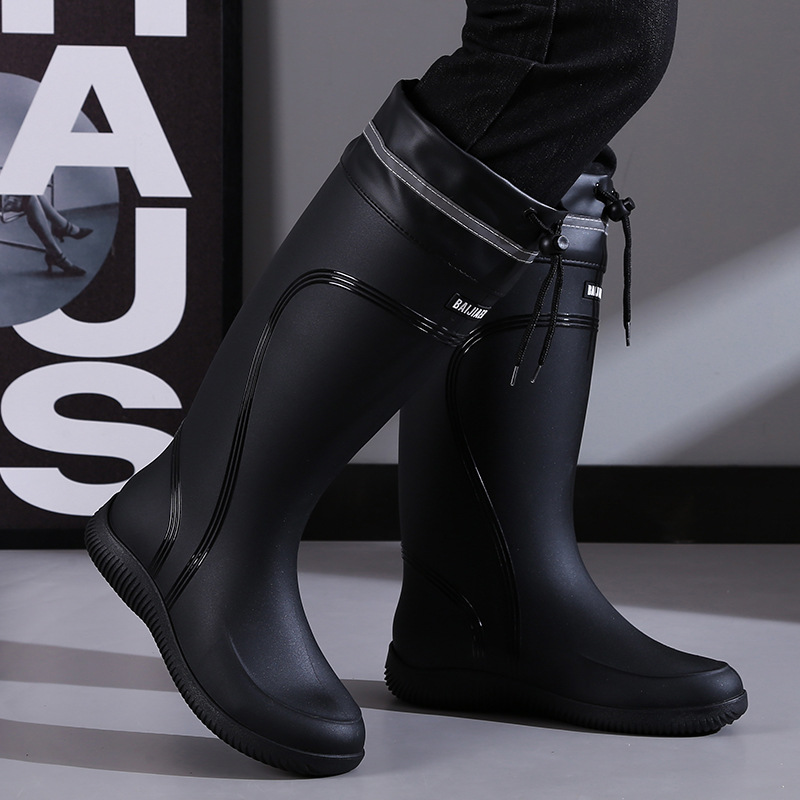 High-end rain boots, men's closed-mouth, rainproof and waterproof shoes, tall and long non-slip rain boots, drawstring work shoes, rubber shoes, fishing shoes