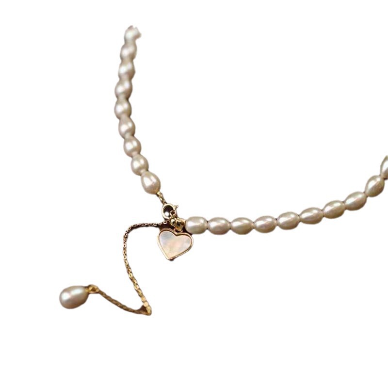 Picture of Zhuji New Freshwater Pearl Necklace Natural Heart-Shaped White Mother-in Gentle Retro Tail Adjustable 5-6mm