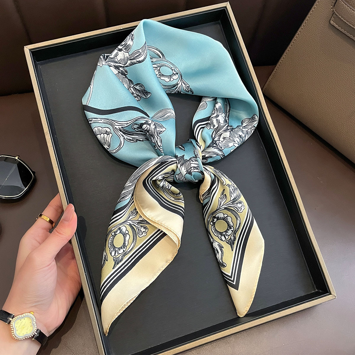 Picture of New Style Simple Silk Elegant Scarf Decorative Square Scarf Sunscreen Shawl Neck Protection Scarf Heap Tie Scarf
