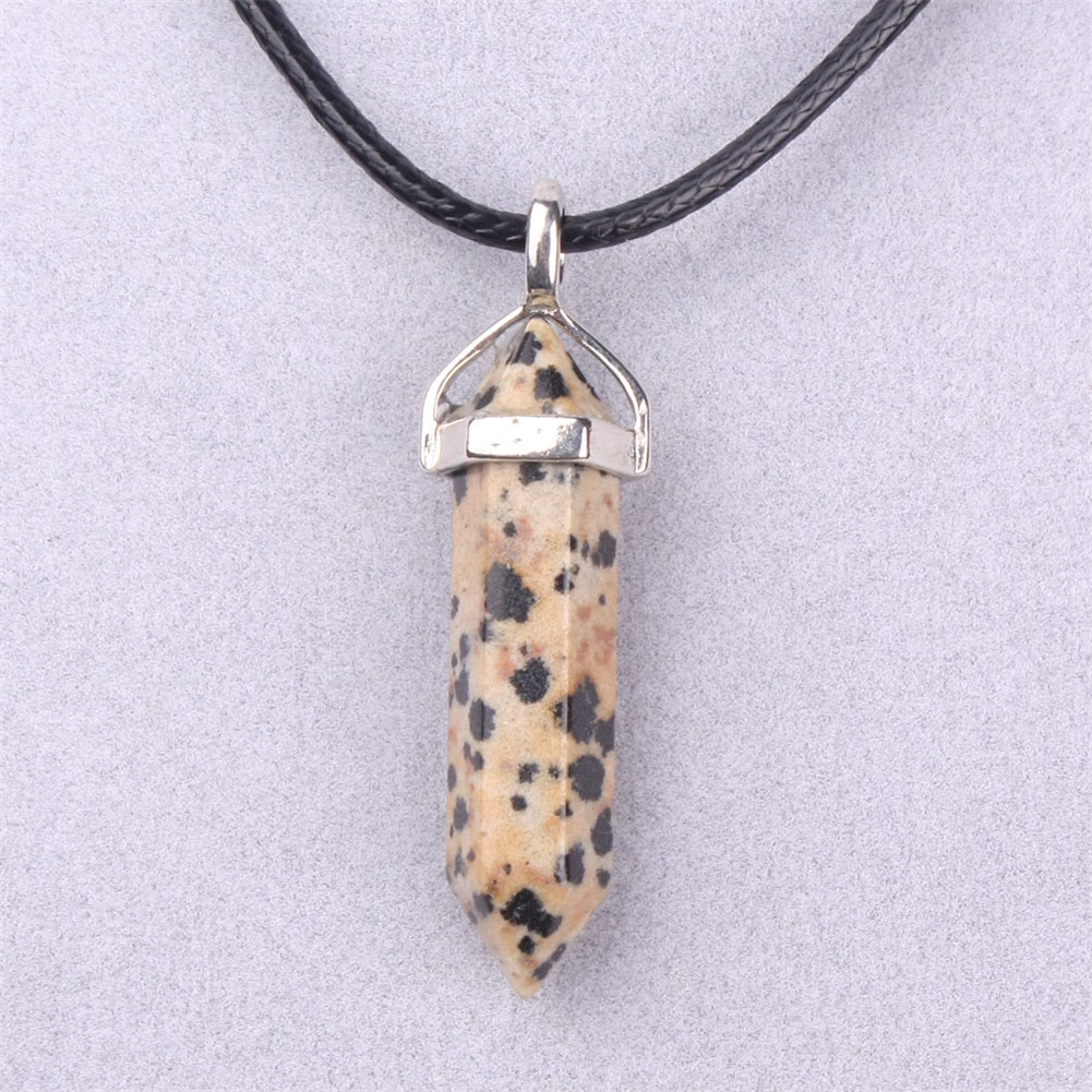 Picture of Natural Stone Hexagonal Pendant European and American Natural Crystal Hexagonal Prism Bullet Hexahedral Black Wax Rope Necklace