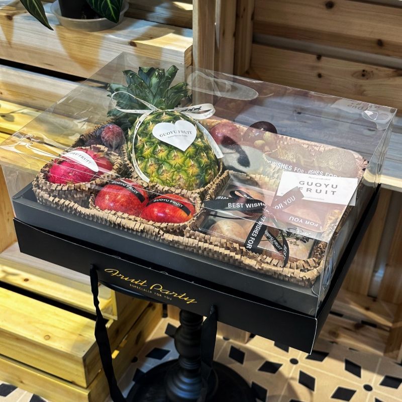 Mid-Autumn Festival French Transparent Flower Fruit Gift Box Packaging Box Flower Shop Bouquet High-End Red Wine Business Gift Box