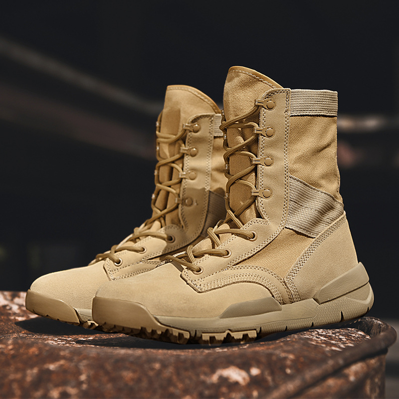 High-top Hiking Shoes Men's and Women's Genuine Leather Waterproof Non-slip Outdoor Shoes Summer Breathable Lightweight Travel Shoes Desert Hiking Shoes