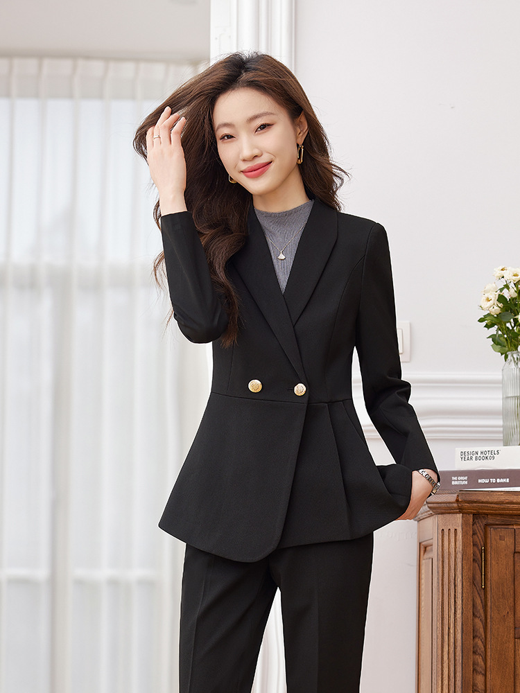 Picture of Black Small Suit Jacket Women's 2023 New Spring and Autumn High-grade Professional Two-piece Suit Elegant Casual Suit