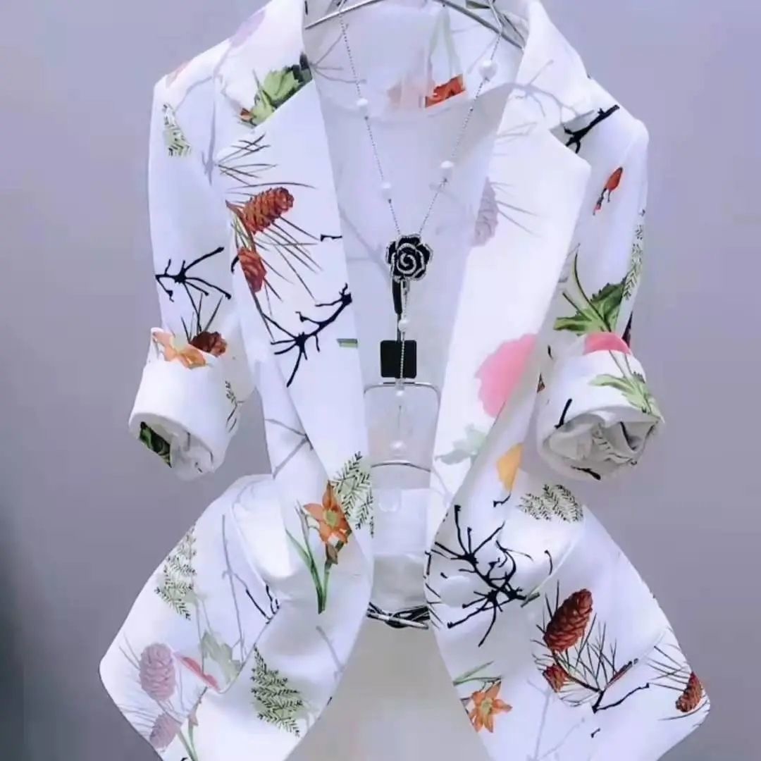 Spring and Summer 2025 Thin Foreign-style Small Outer Cardigan Women's Short Sunscreen Printed Coat Slim-fit Suit Outerwear