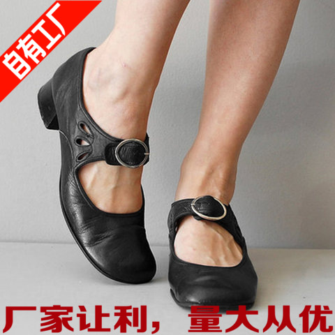 Foreign trade 2019 spring new low heel buckle shallow mouth shoes women's large size 40-43single shoes