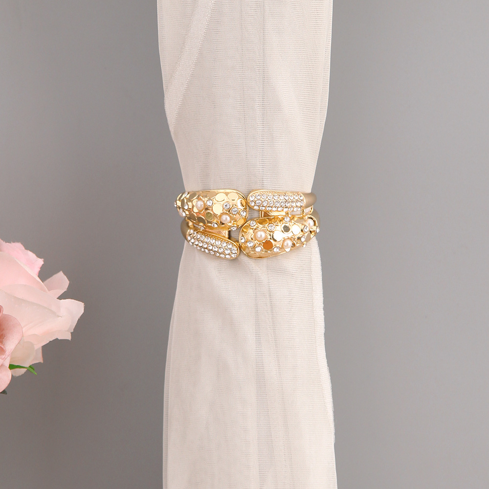 Diamond-Encrusted Pearl Curtain Ties, Pearl No-Drill Spring Metal Pearl Curtain Clips, Curtain Ties Wholesale