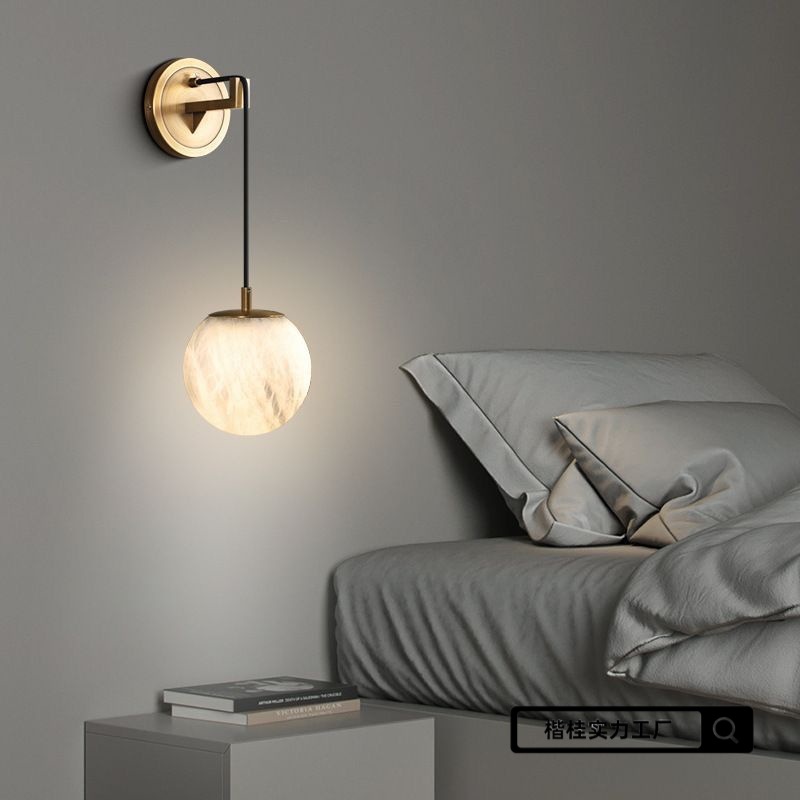Nordic light luxury bedroom bedside wall lamp living room hallway aisle all-copper natural marble wall lamp Alec Kaigui