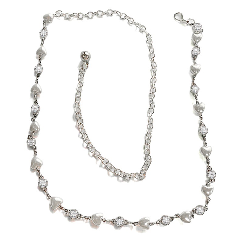 Japanese and Korean fashion women's Pearl thin waist chain with dress summer simple inlaid rhinestone elastic elastic belt decoration