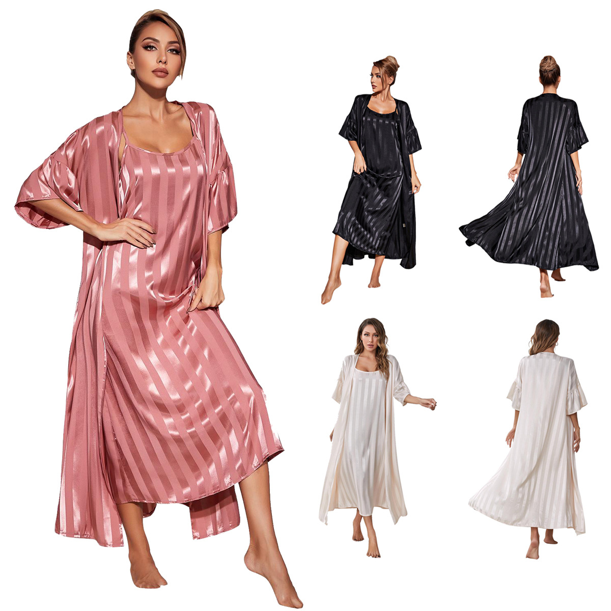 Picture of Amazon Foreign Trade Suspender Pajamas Women's Simulated Silk Long Sleeve High-Quality Ice Silk Pajamas Home Clothes Set Independent Station