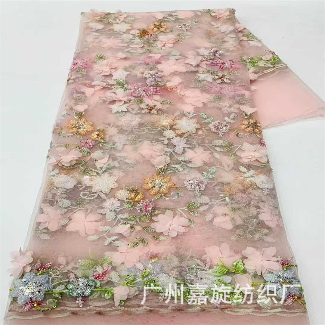 Small fresh heavy industry double bead soft yarn positioning printed lace fabric three-dimensional handmade appliqué children's clothing dress embroidered cloth