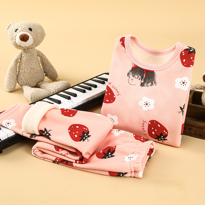 Picture of Children's thermal underwear children's clothing fleece-lined thickened suit boys' autumn clothes long pants girls' winter clothes bottoming two-piece suit fashion