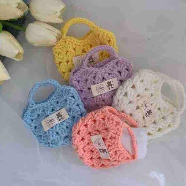 Picture of Hand-Knitted Mini Headphone Bag Dopamine Macaron Colorful Hollow Universal Wool Crochet Coin Purse