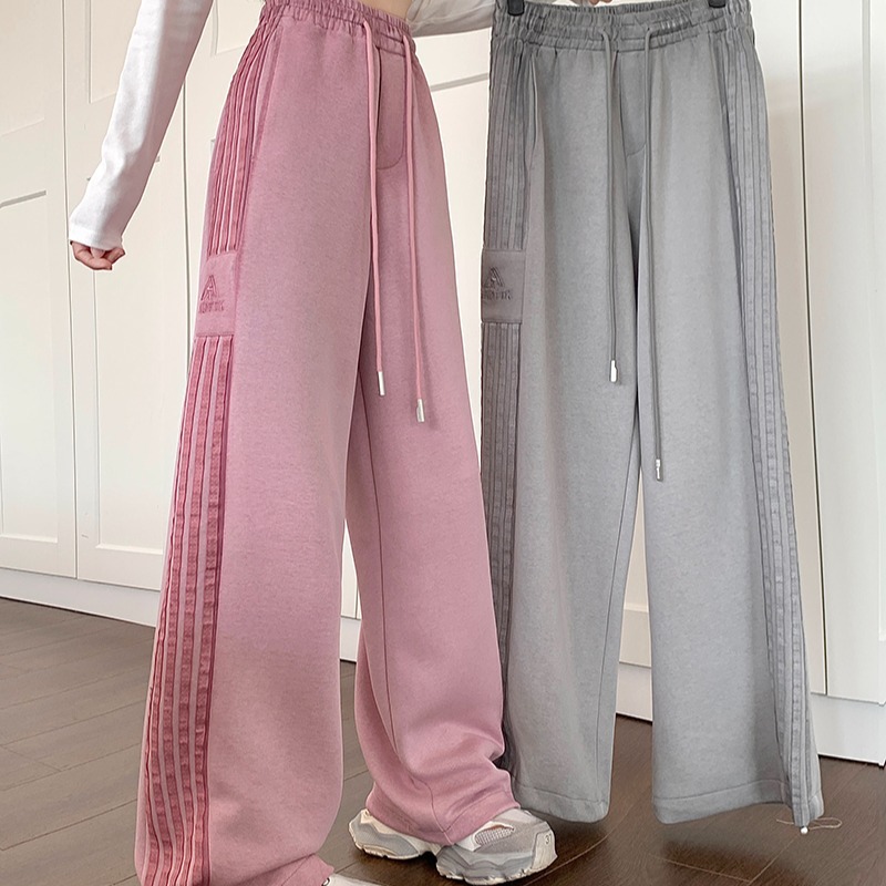 Striped Sports Pants Women's 2024 Autumn Fashion Brand High Street American Style Sweatpants Loose Straight Dumping Casual Pants