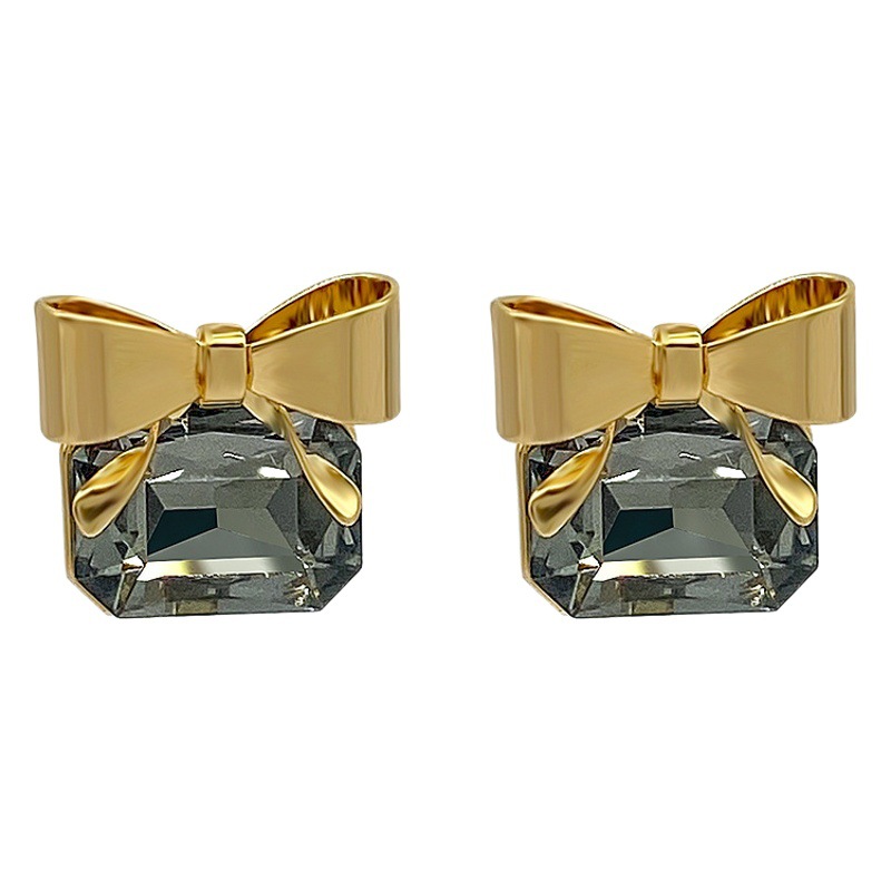 Niche Design Crystal Bowknot Earrings Simple All-match Elegant Earrings High-end Light Luxury Elegant Earrings for Women
