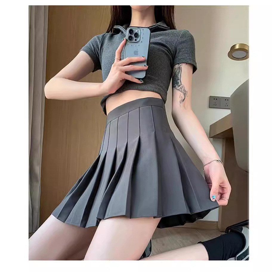 Grey Pleated Skirt Women's Summer 2024 New Arrival Small Black Skirt A- line JK Half-length Skirt Autumn and Winter