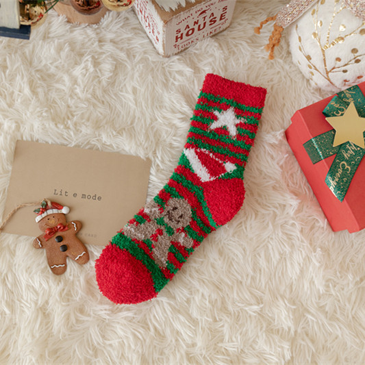Picture of Cross-Border Supply of 2022 New Christmas Socks, Cute Colorfulful Santa Claus Coral Velvet Socks