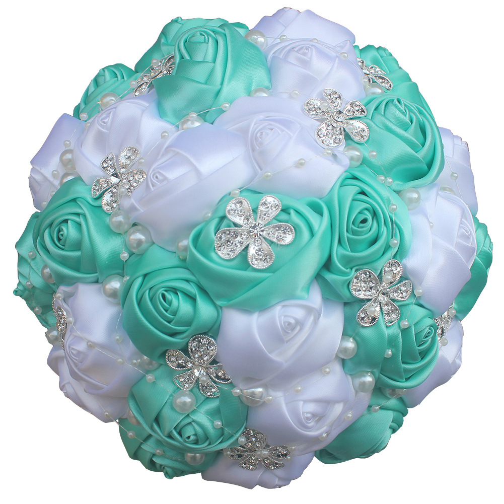 Picture of European and American Super Beautiful Ribbon Flower Wedding Supplies Bride's Hand-held Flower Five-flower Beaded Hand-held Flower Wedding Supplies Hand-held Flower